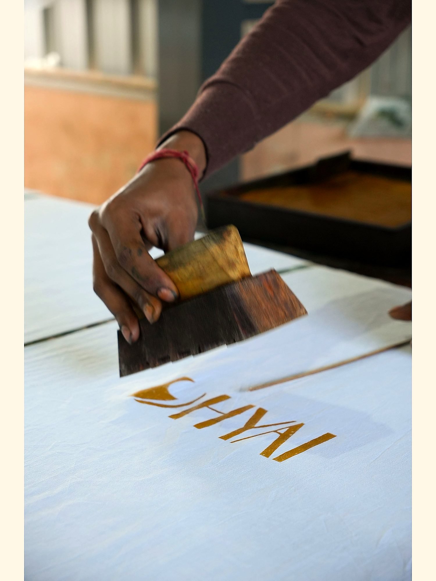 Hand block-printing in progress